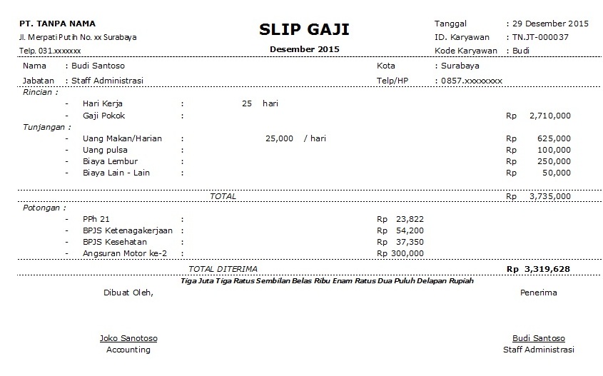 Aplikasi Slip Gaji Karyawan Excel IMAGESEE